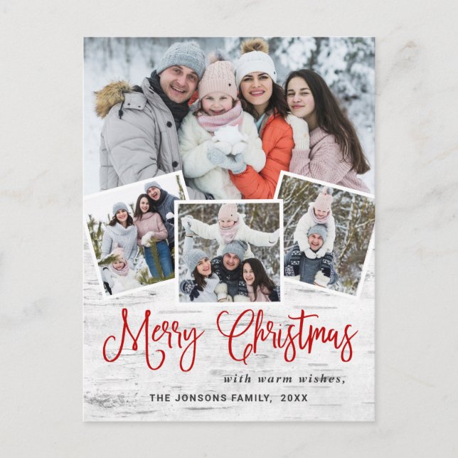 Postal Festividad de bienvenida Rústica Birch 4 navidades (Anverso)