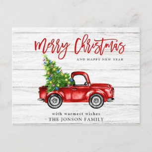 Postal Festividad de camionetas rojas clásicas Navidades