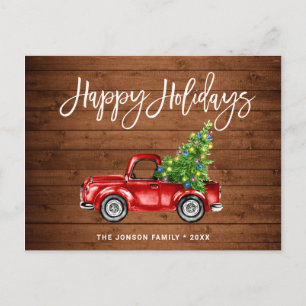 Postal Festividad de camionetas rojas clásicas Navidades
