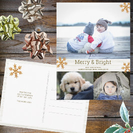 Postal Festividad de Collage de fotos Gold Snowflake 3