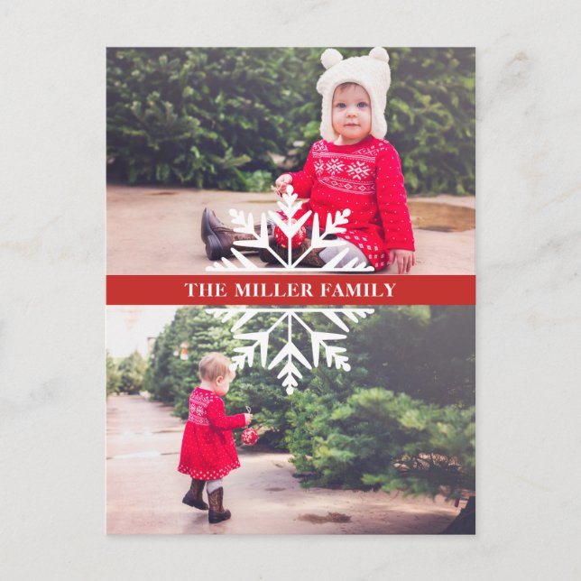 Postal Festividad de copo de nieve de 2 fotos (Anverso)