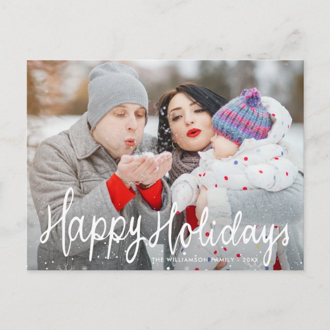 Postal Festividad de escritura feliz foto de vacaciones (Anverso)