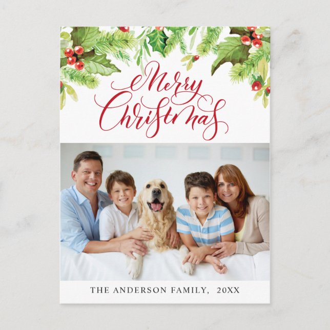 Postal Festividad de Holly Berry Merry Navidad (Anverso)