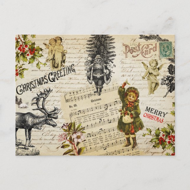 Postal Festividad de los Navidades victorianos Chica y Ho (Anverso)