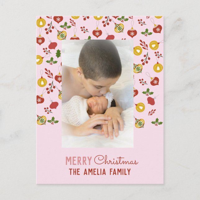 Postal Festividad de Navidad Ornamentos Festividad Fotogr (Anverso)