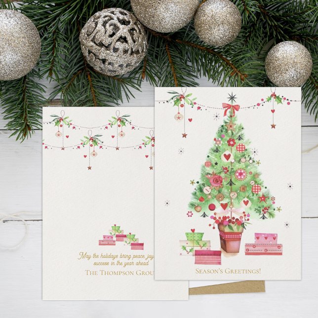 Postal Festividad de Navidad y Regalos Corporativos (Christmas Tree & Gifts Festive Corporate Holiday Postcard)