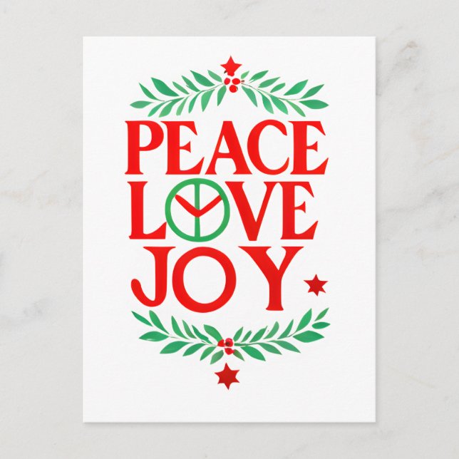Postal Festividad de Navidades de Peace Love Joy (Anverso)