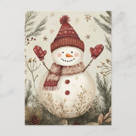 Postal Festividad de Navidades de Snowman saludando