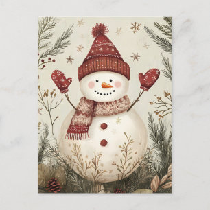 Postal Festividad de Navidades de Snowman saludando