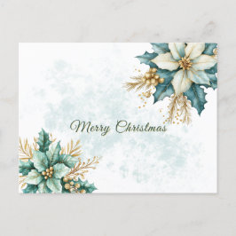 Postal Festividad de Navidades florales Verde azulados de