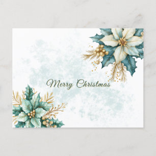 Postal Festividad de Navidades florales Verde azulados de
