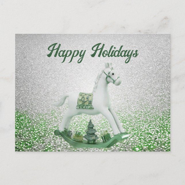 Postal Festividad de Navidades verdes de caballos blancos (Anverso)