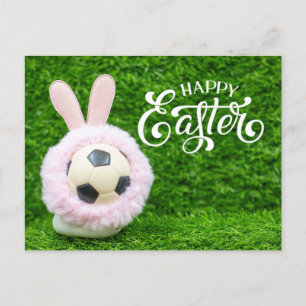 Postal Festividad de Pascua con baile de fútbol Conejo de