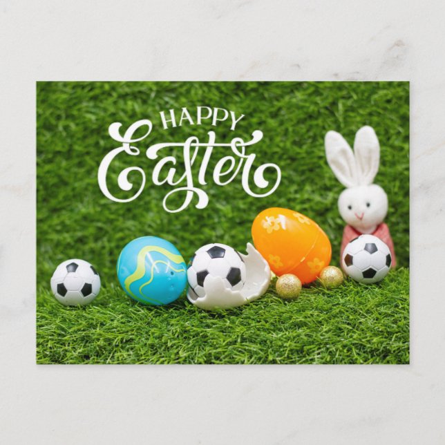 Postal Festividad de Pascua con baile de fútbol Conejo de (Anverso)