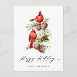 Postal Festividad del Cardenal Rojo Holly Berry