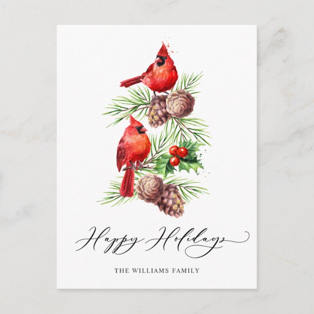 Postal Festividad del Cardenal Rojo Holly Berry (Anverso)