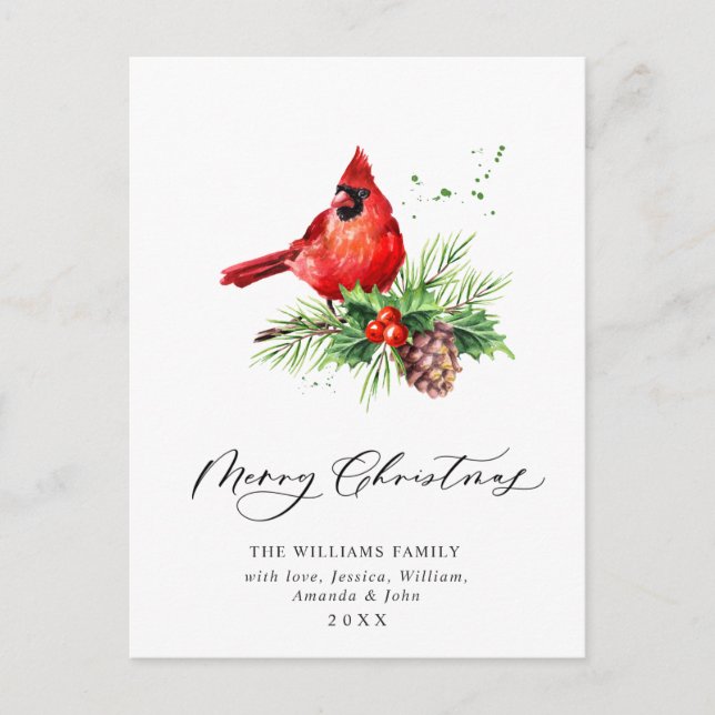 Postal Festividad del Cardenal Rojo Holly Berry (Anverso)