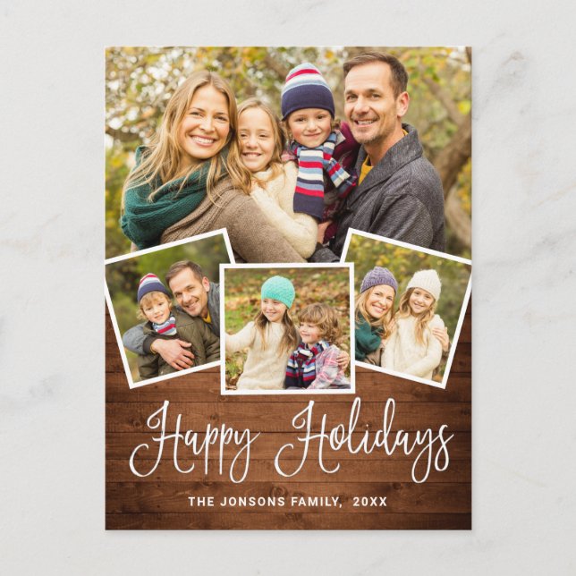 Postal Festividad del saludo de fotos de Rustic Wood 4 na (Anverso)