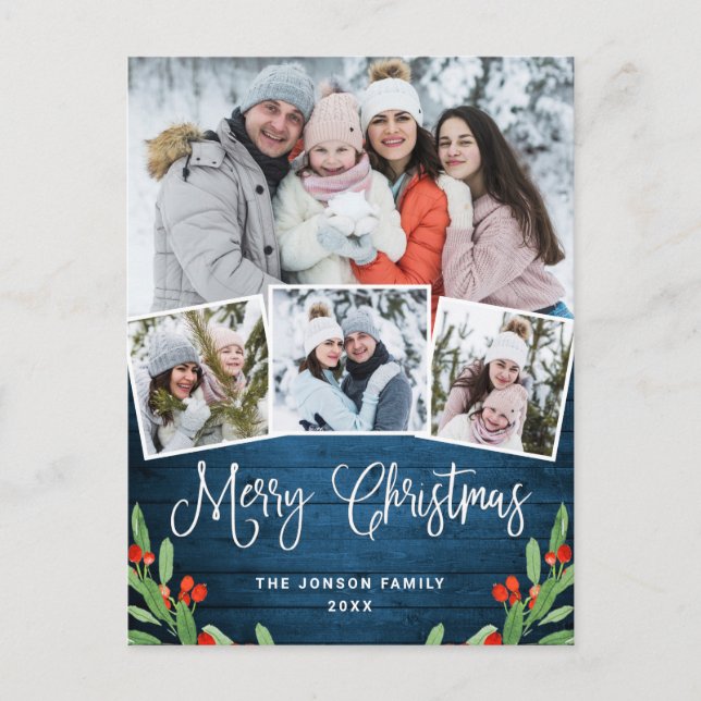 Postal Festividad del saludo de fotos de Rustic Wood 4 na (Anverso)