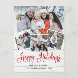 Postal Festividad del saludo de fotos de Rustic Wood 4 na