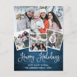 Postal Festividad del saludo de fotos de Rustic Wood 4 na