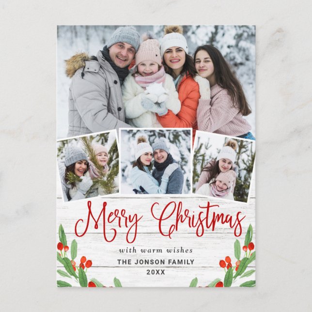 Postal Festividad del saludo de fotos de Rustic Wood 4 na (Anverso)