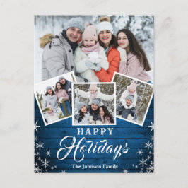 Postal Festividad del saludo de fotos de Rustic Wood 4 na