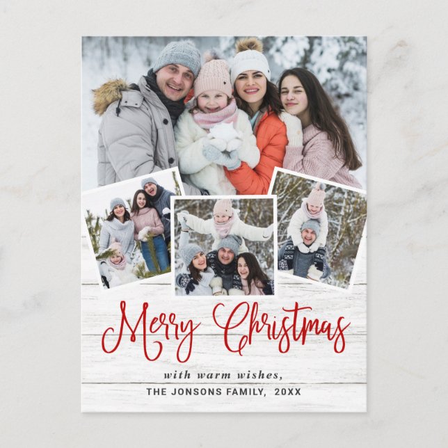 Postal Festividad del saludo de fotos de Rustic Wood 4 na (Anverso)