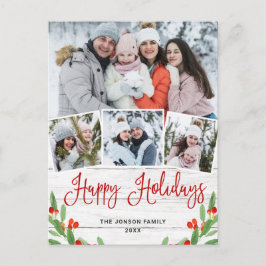 Postal Festividad del saludo de fotos de Rustic Wood 4 na