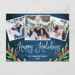 Postal Festividad del saludo de la foto de Rustic Wood 3