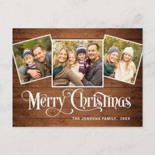 Postal Festividad del saludo de la foto de Rustic Wood 3 