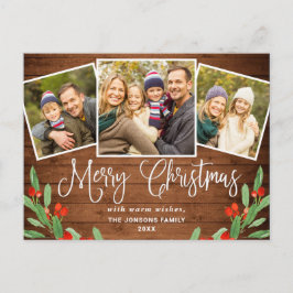 Postal Festividad del saludo de la foto de Rustic Wood 3