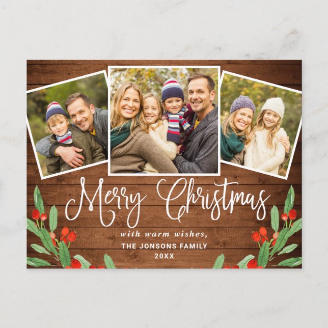 Postal Festividad del saludo de la foto de Rustic Wood 3  (Anverso)