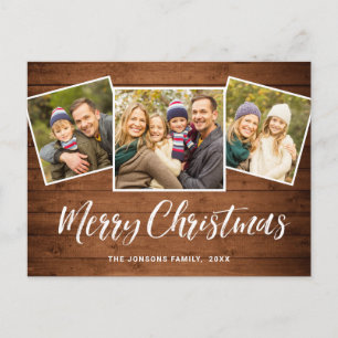 Postal Festividad del saludo de la foto de Rustic Wood 3 