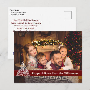 Postal Festividad feliz foto Esquema blanco Árbol de Navi