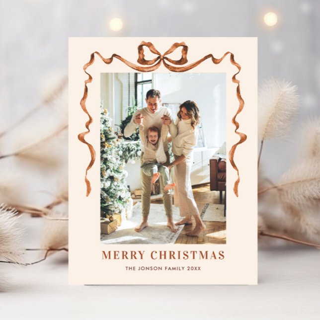 Postal Festividad Feliz Navidad Boho Bow Ribbon 2 Foto (Subido por el creador)