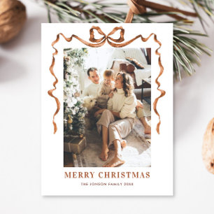 Postal Festividad Feliz Navidad Boho Bow Ribbon 2 Foto