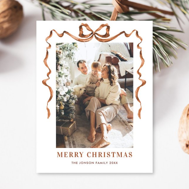 Postal Festividad Feliz Navidad Boho Bow Ribbon 2 Foto (Subido por el creador)