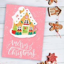 Festividad Feliz Navidad Gingerbread House Pink