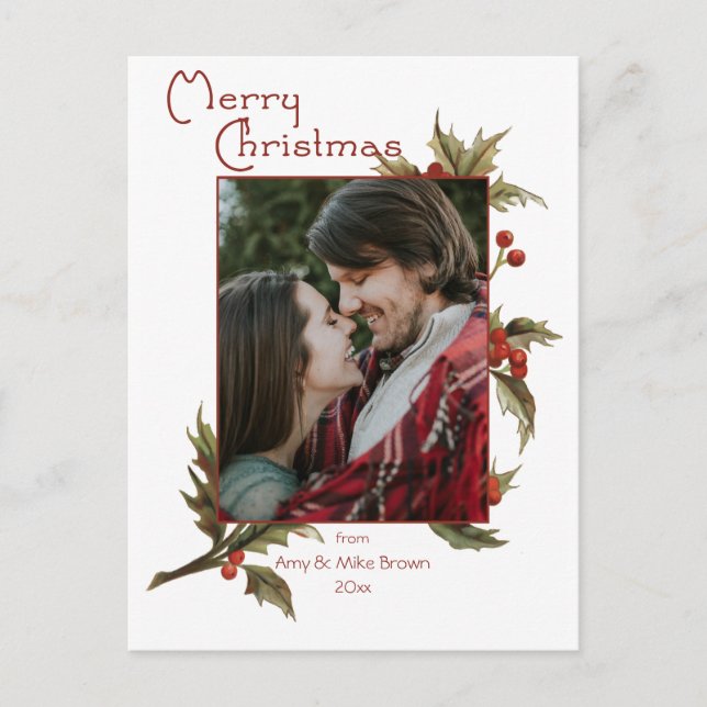 Postal Festividad Feliz Navidad | Holly | Foto (Anverso)