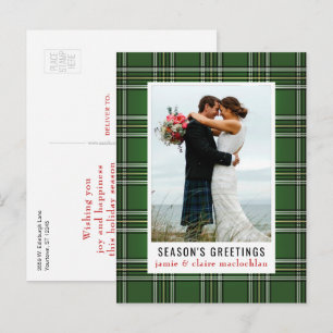 Postal Festividad fotográfica Green Plaid Classic One