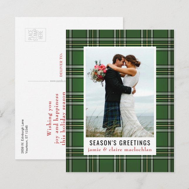 Postal Festividad fotográfica Green Plaid Classic One (Anverso / Reverso)