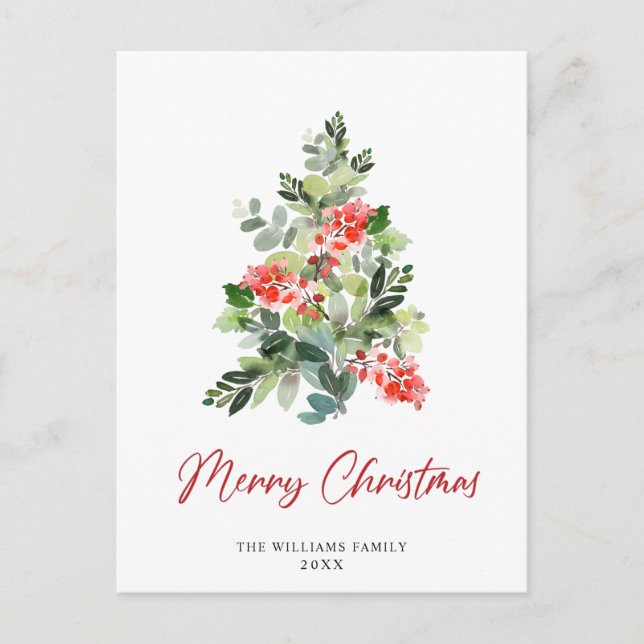 Postal Festividad Holly Navidad Árbol de bienvenida (Anverso)