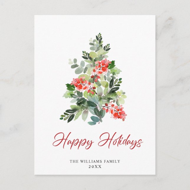 Postal Festividad Holly Navidad Árbol de bienvenida (Anverso)