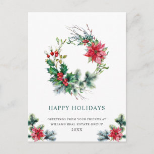 Postal Festividad Holly Wreath Navidades corporativos