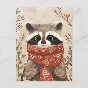 Postal Festividad lindo Navidades de Racoon saludando