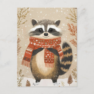 Postal Festividad lindo Navidades de Racoon saludando