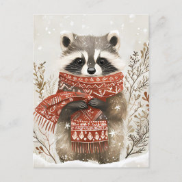 Postal Festividad lindo Navidades de Racoon saludando