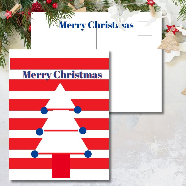 Postal Festividad moderna de árbol de Navidad con rayas r (Subido por el creador)
