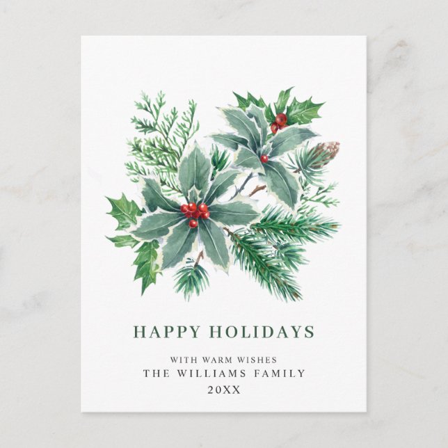 Postal Festividad Navidades de Holly Berry saludan feriad (Anverso)